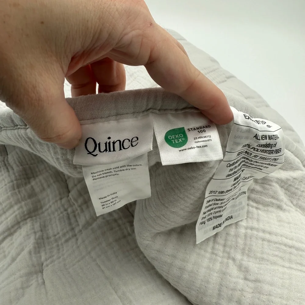 Quince 100% Organic Cotton Airy Gauze Toddler Quilt‎ & Sham Set Fog Gray NWOT